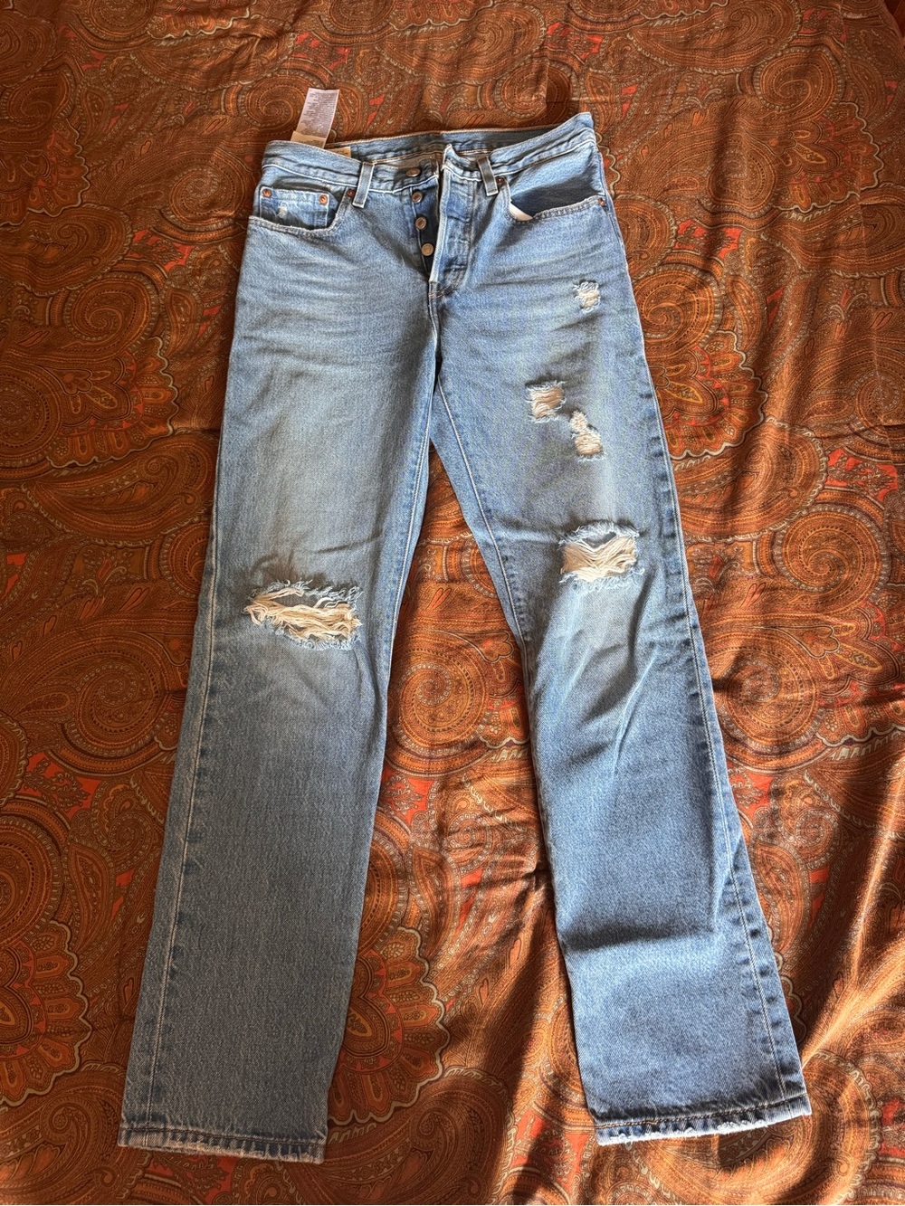 Levi's Light Blue Distressed Straight-Leg Jeans